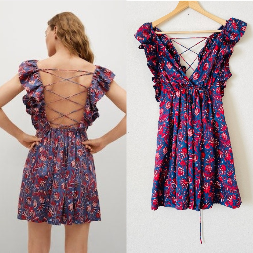 Chufy x Mango SIZE 6 strappy back floral printed mini dress